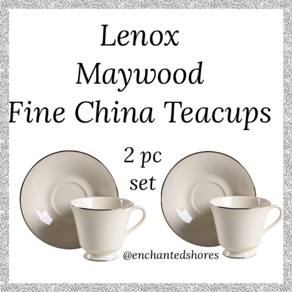 Lenox Maywood Set Of 2 Footed Teacup & Saucer Replacements Ivory Cream Silver